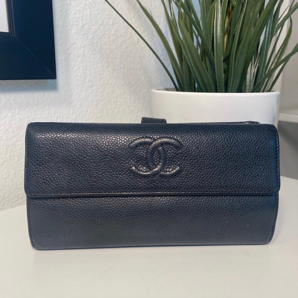CHANEL CAVIAR LEATHER FLAP LONG WALLET